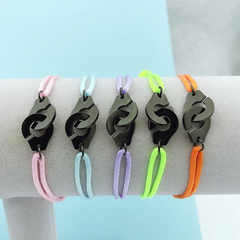 Bracelet menottes en acier inoxydable brillant noir ajustable - Plus de 15 couleurs