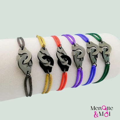 Bracelet menottes en acier inoxydable brillant noir ajustable - Plus de 15 couleurs
