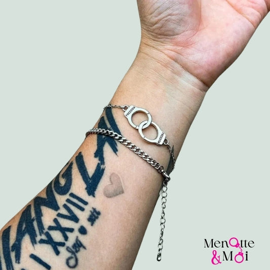 Bracelet menottes pour homme style hip-hop - Couleur argent